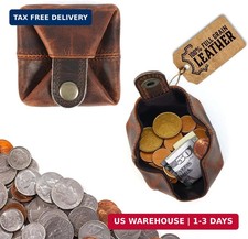 Leather Coin Pouch - Compact Change Holder and Mini Pocket Wallet for Men  Wome