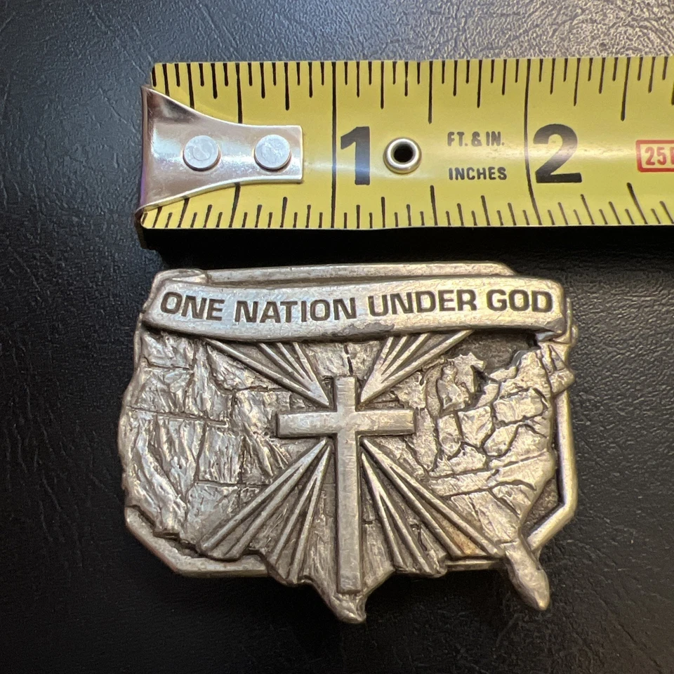 Vintage Bergamot Belt Buckle United States Under God Cross 1984 Pewter Buckle - Image 3 of 4
