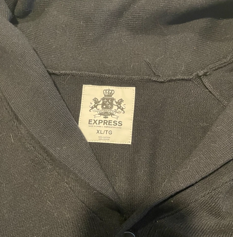 Cárdigan suéter negro con cuello abotonado Express para hombre - talla XL Foto 2 de 4