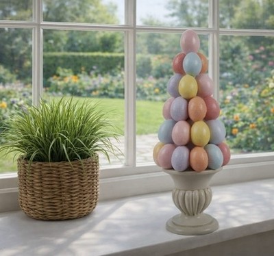 Clayre & Eef Eierturm Bunt Etagere Osterdeko Torte 14x40cm Ostern Glitzer