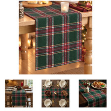 Farmhouse Plaid Christmas Table Runner 13x72 Inches, Holiday Check Kitchen
