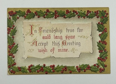 1912 Birthday Postcard Embossed Holly Series 2047 Printed in Germany Ethel E3