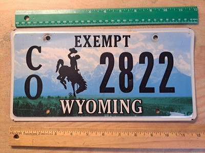 License Plate, Wyoming Jackson Hole, Co (County) bucking bronco 2822, Exempt