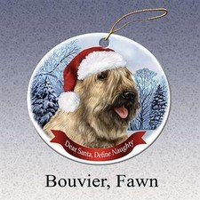 Holiday Pet Gifts Bouvier Fawn Santa Hat Dog Porcelain Christmas Tree Ornament