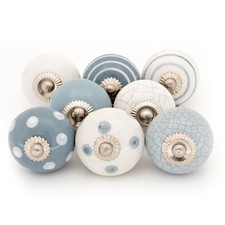 Pack of 8 Round Grey White Ceramic Knob Pull Handle Door Cabinet Drawer Cupboard