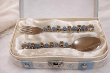 Mud Pie Prince Baby Fork  Spoon Set w/ Crown   Blue Stones   Boutique New