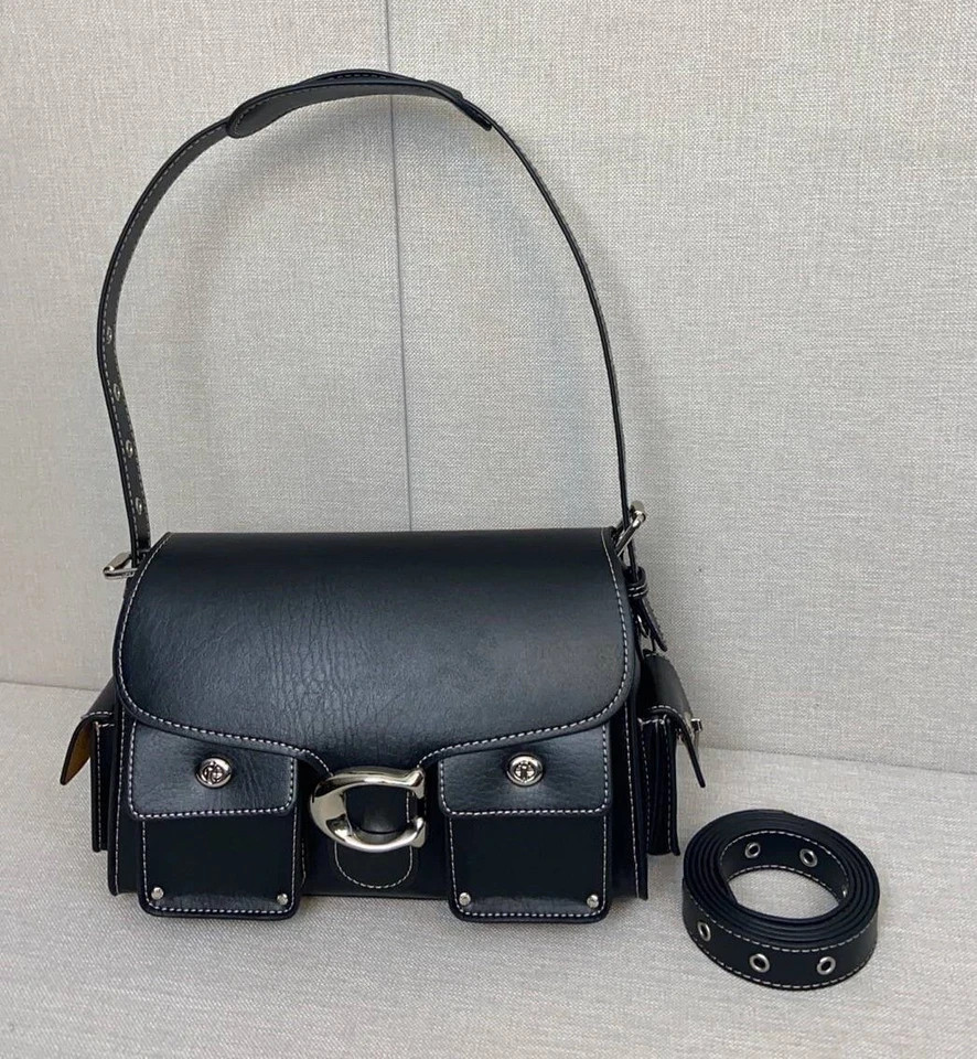 Bolso de Hombro CU124 Coach Negro Carga Turnlock Suave Tabby Cuero Outlet Nuevo con Etiquetas