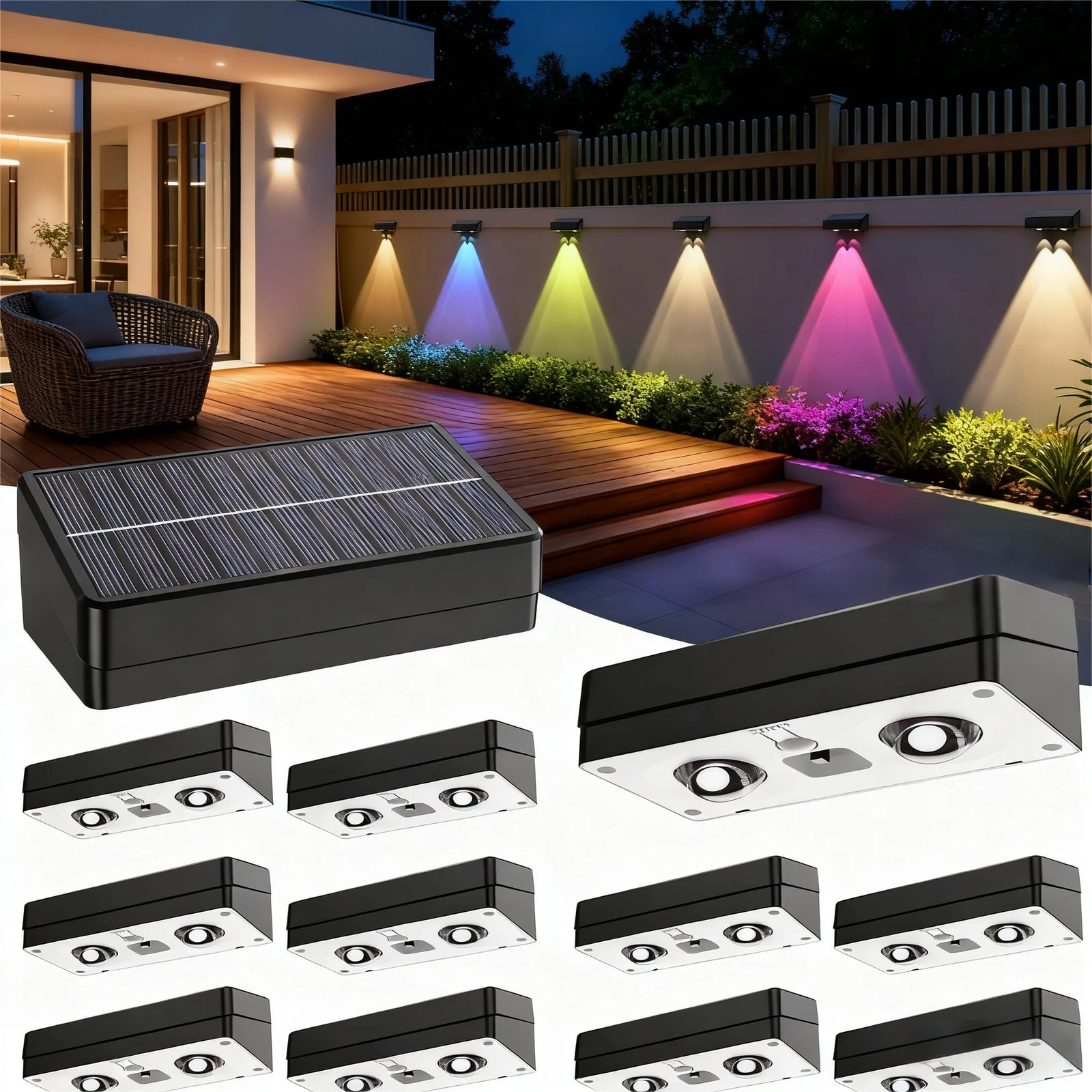 Solar Fence Lights Outdoor Waterproof ,12 Pack RGB Fence Solar Lights, 12 Mod...