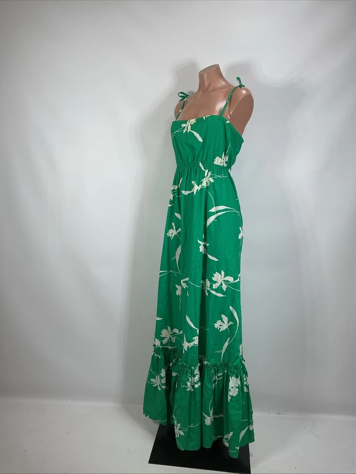 Hilo Hattie Vintage 80s Hawaiian Maxi Dress Tie Straps Floral Print Green XL - Image 4 of 4