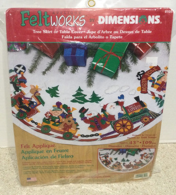 VINTAGE FELTWORKS DIMENSIONS Christmas Train SANTA NEW 43'' ROUND TREE SKIRT 8105