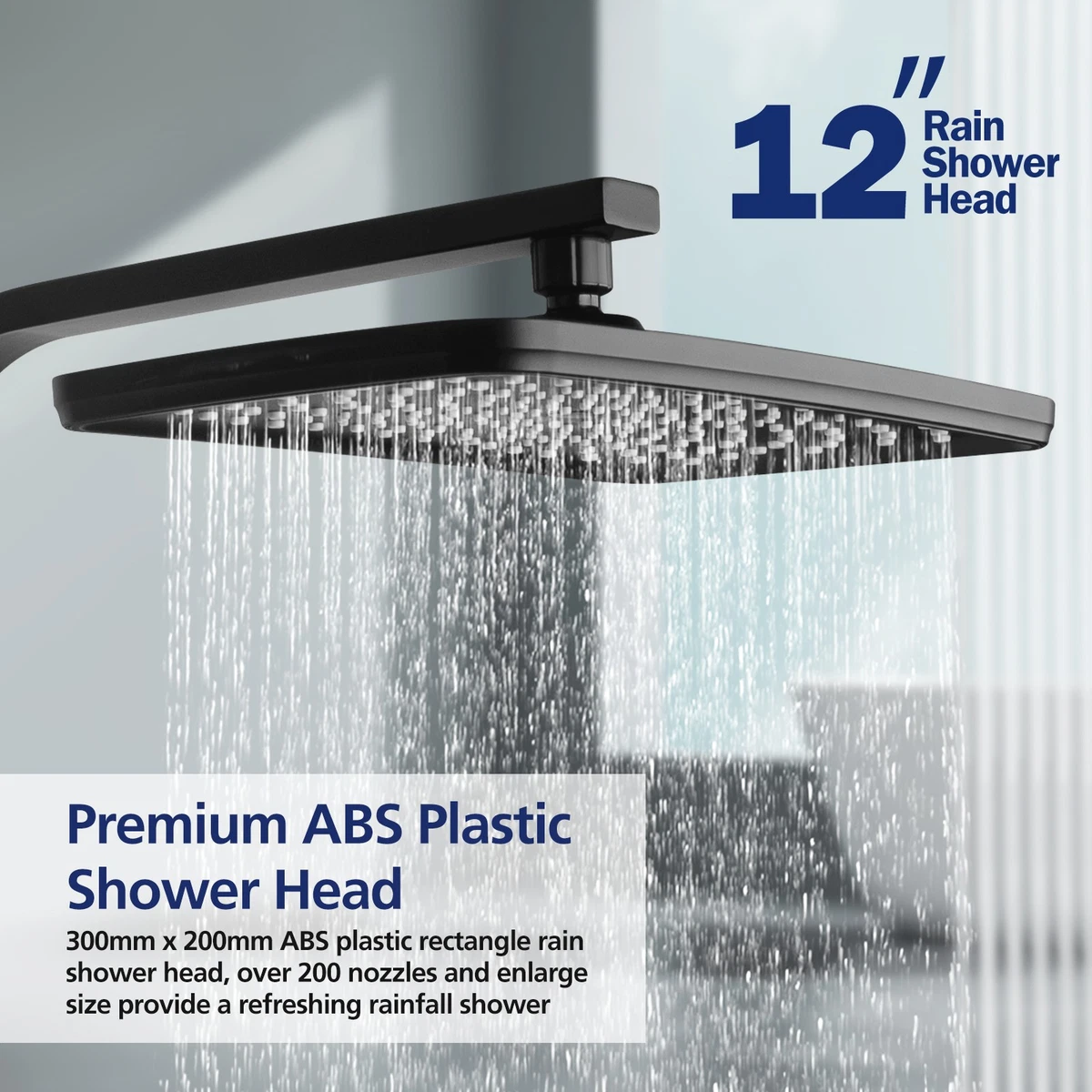 ACA  Dual Shower Head Set 12'' Rectangle Black Rain Shower Head 3-MODE Handheld
