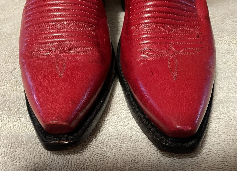 Botas elegantes para mujer LUCCHESE AÑOS 80 VINTAGE ROJAS 1883 hechas en EE. UU. Foto 4 de 4