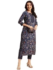 GoSriKi Women's Cotton Blend Kurta with Pant