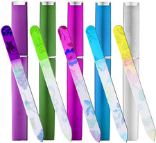 5 Pack Glass Nail File with Case, Crystal Fingernail Files, Double Sided Finger