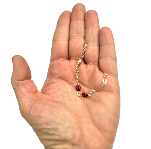 BRACCIALINO BIMBA ORO MASSICCIO 18k VINTAGE '80 CON COCCINELLE LUNGHEZZA 14 cm - 第 12/12 張圖片