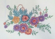 Needlepoint HP handpaint canvas FLORAL SPRAY flowers turquoise purple orange 18m