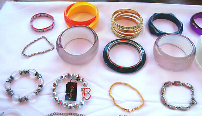 Bracelets Bangles, Chain, Plastic, Metal, Thin, Wide Mixed