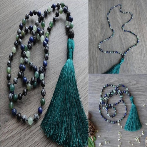 6mm Alabaster Lapis lazuli Green Jade Gemstone 108 Mala Necklace Fashion - Picture 2 of 6