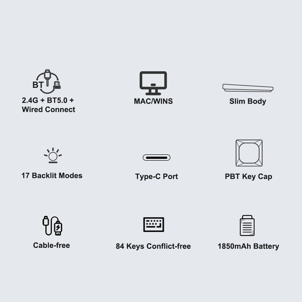 iBlanco 84-Key Mechanical Keyboard with 2.4G BT5.0 Type-C 3-Mode Connectivity
