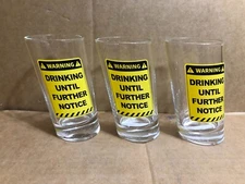 Novelty Cups Lot of 3 "Drinking Until Further Notice" Glass Cups - 12 oz **