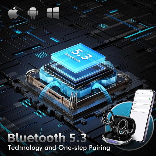 Waterproof Bluetooth Earbuds – 80Hrs Playtime, Sports Design, Charging Case - Picture 4 of 8