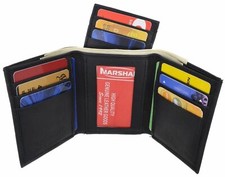 Black Trifold Mens Genuine Leather Removable Flap Credit Card ID Holder Wallet