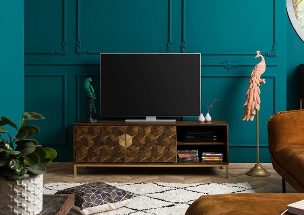 Tv Board Massiv Lowboard Klein Gold Mangoholz Echtholz Vintage Eisenrahmen-image