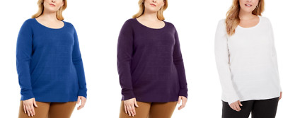 Karen Scott Women's Plus Size Textured Stripe Pullover Sweater, Assorted Colors