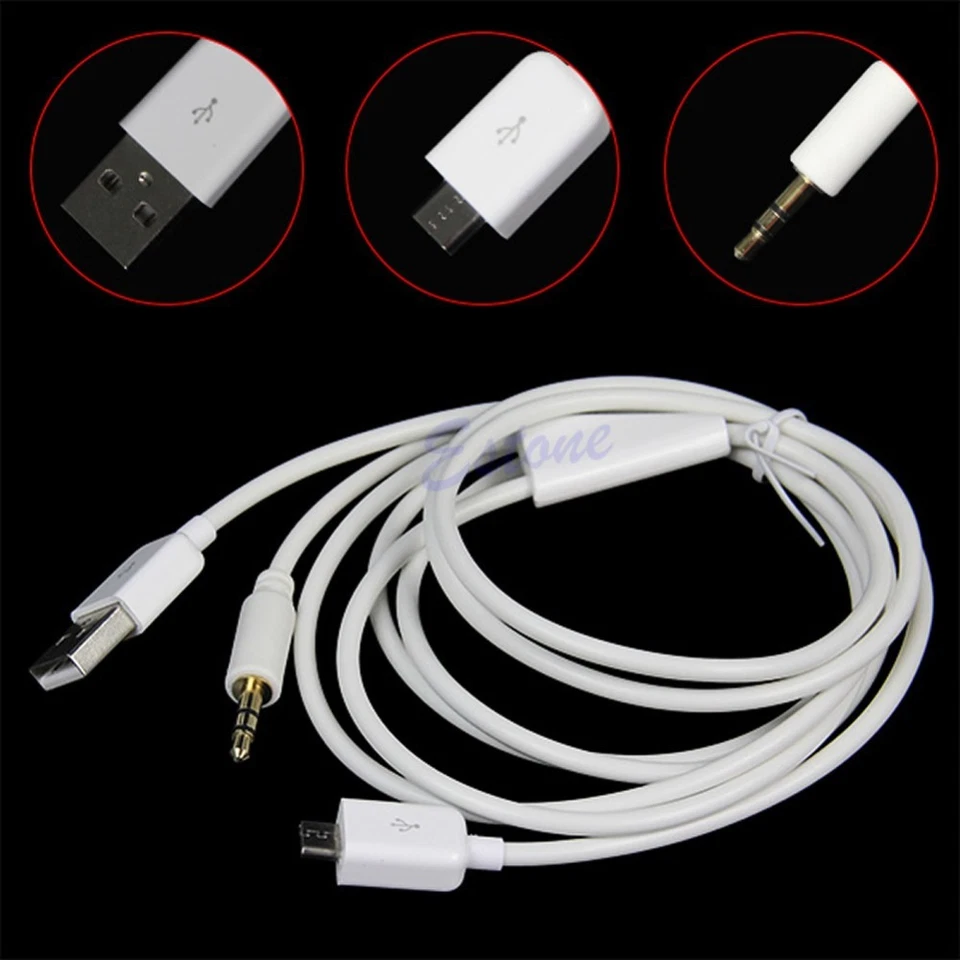 3.5mm AUX Audio Power Charger Cable Samsung Galaxy S6 S7 HTC One NOTE 3 - Image 2 of 3