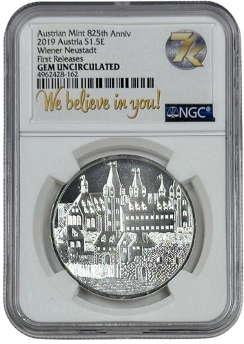 2019 Austria 1.5 Euro Silver 1 oz Coin Wiener Neustadt NGC Gem Unc First Release