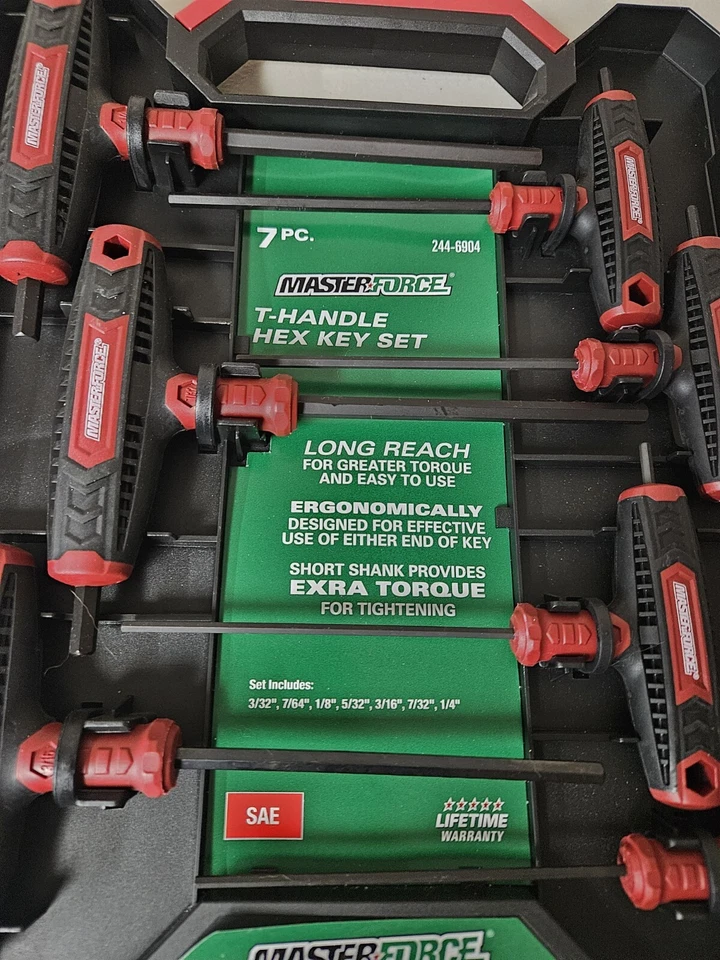 SAE 3/32 7/64 1/8 5/32 3/16 7/32 1/4" T-Handle Hex Key 7 Piece Set Storage Case - Image 2 of 4