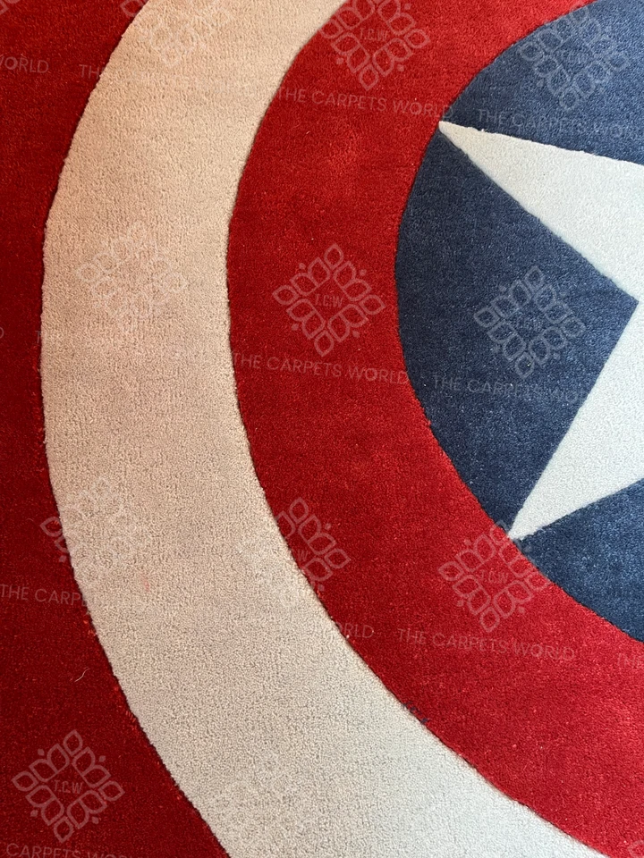 Captain America Shield Round Hand Tufted Wool Rug For Bedroom,Kids Room,Home 7x7 - Image 4 of 4