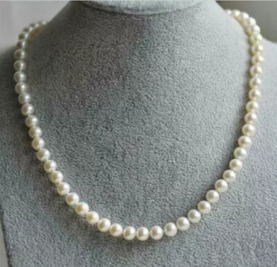 Charming AAAA+ 6-7mm Real Natural Akoya White Pearl Necklace 14k Gold Clasp