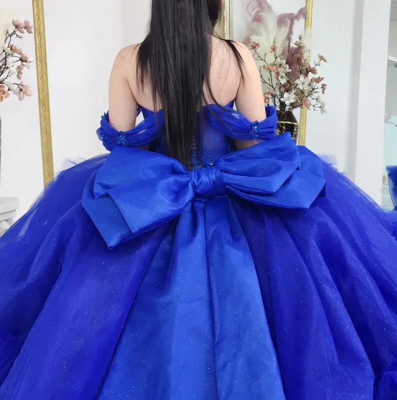 royal blue quinceanera dresses Royal Blue Satin Quinceanera Dresses Embroidered Lace Full Sleeve Swee –  angelaweddings main image 0