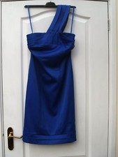 SMART ROYAL BLUE TRIPLE ONE SHOULDER STRAPS STRETCHY WIGGLE BODYCON SHIFT DRESS