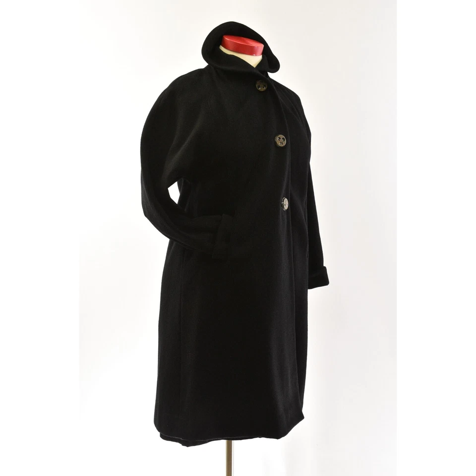 50 Vintage Gothic Coats For Women Size S Shawl Collar Jet Black Unique Wool - Image 3 of 4