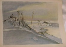 ANTIKER DRUCK NACH AQUARELL Fritz Brauner 1942 23.Zerst&ouml;rer &uuml;berwachen die Front