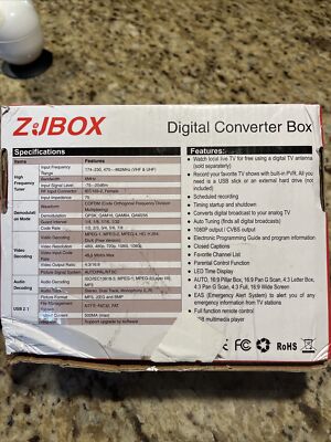 ZJBOX Digital Converter Box, HD Live TV 1080P USB Media Player MPEG4