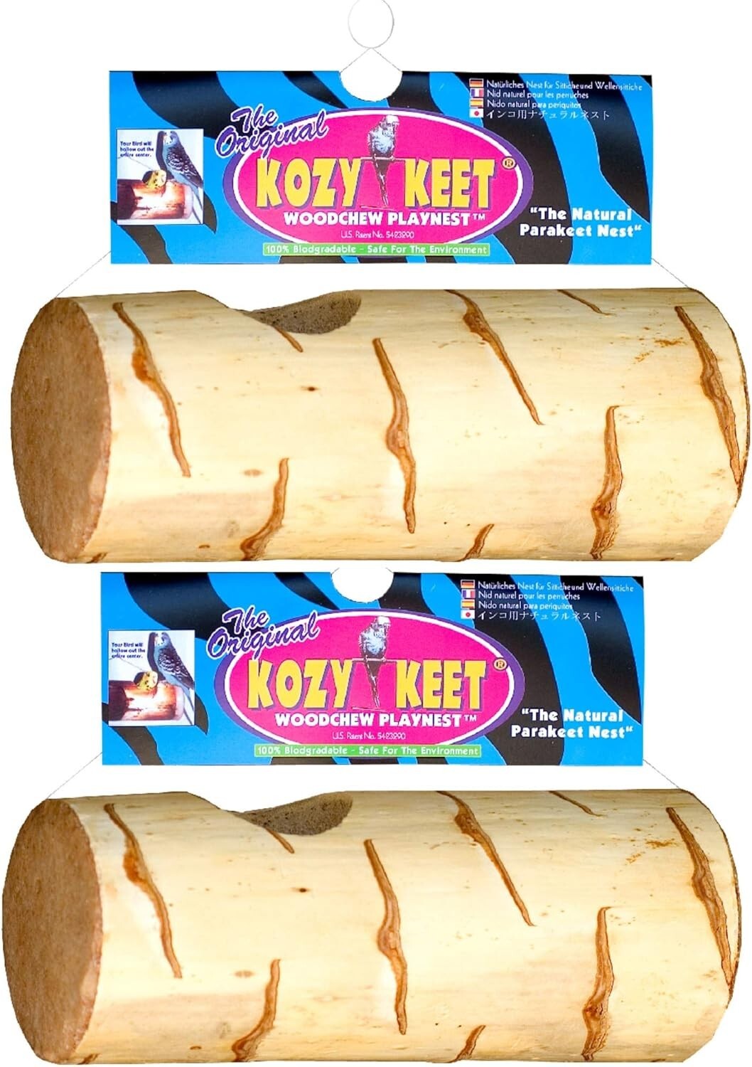 Kozy Keet Woodchew Playnest Holistic Parakeet Nest, Bird Kabob Toy, 2 Pack