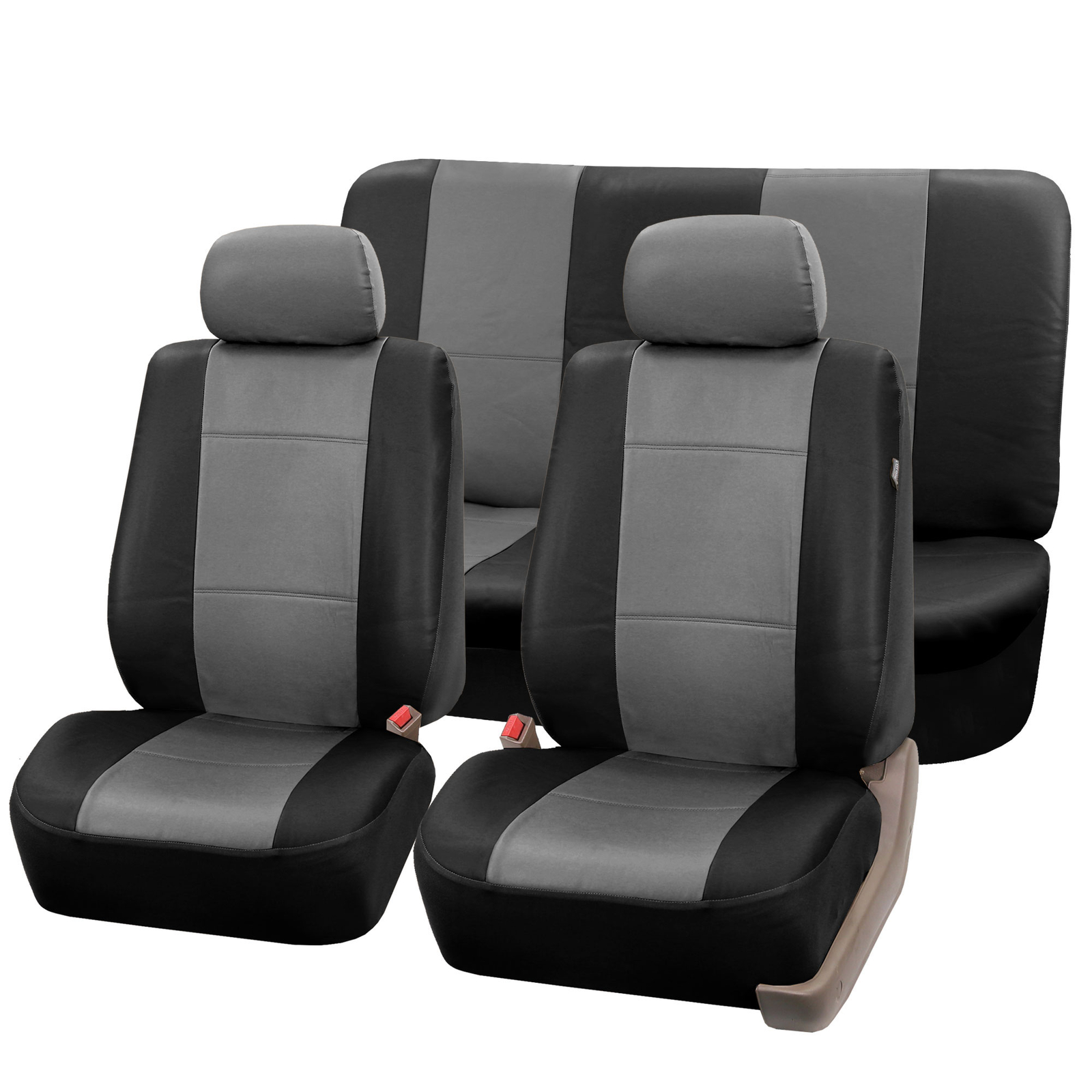 Complete Set Synthetic Leather Car Seat Covers for Auto Gray Black