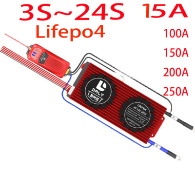 3S~24S 15A Smart Lifepo4 LTO BMS parallel 15A 100A~250A  Bluetooth APP For Solar