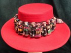 Vintage Guatemala Red Fabric Covered Woven Palm Leaf Hat 12 Worry Dolls 55cm — photo 1