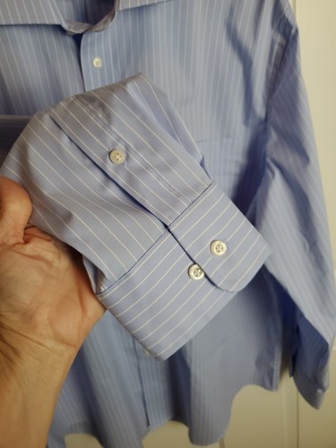 Camicia abito abbottonato Lauren Ralph Lauren XL 17,5 34/35 blu a righe bianche - Foto 7 di 12