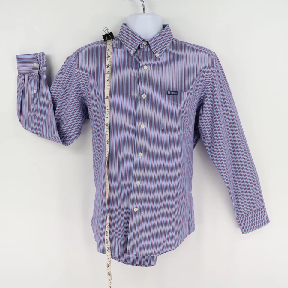 Camisa de vestir Chaps de fácil cuidado para hombre talla M (15,5) púrpura a rayas cuello abotonado Foto 3 de 4