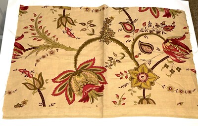 Jacobean Floral Fabric Remnant Linen 25 x 16 inches