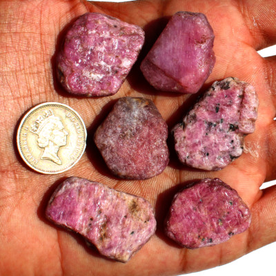 6 Pcs Burma Natural Corundum Ruby Raw Crystal Slice Druzy Mineral Specimen Reiki