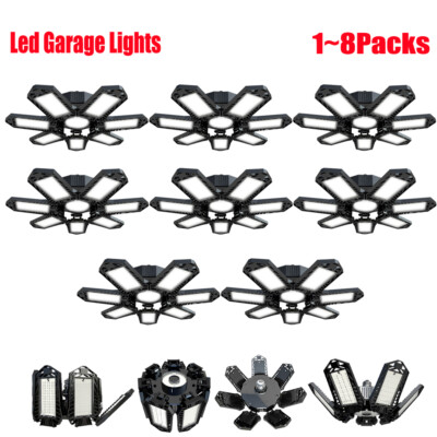 8 Packs Bright LED Garage Lights 300W Deformable Ceiling Shop Work Lamp E26/E27
