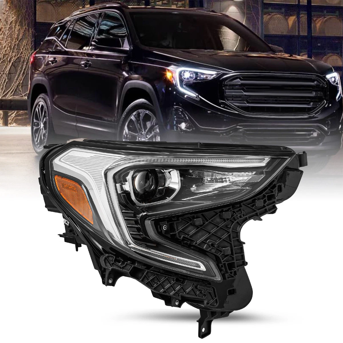 Faro Delantero Izquierdo HID/Xenón Con DRL LED Para GMC Terrain 2018-2021 - Negro, 6000K, Compatible Solo Con Modelos HID Originales
