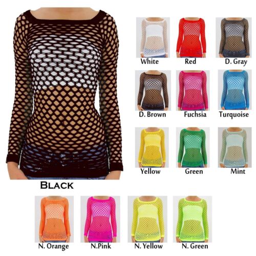 New Sexy Long Sleeve Fishnet Shirt Women Top Go Go Dance Wear One Size New -N01 - Picture 1 of 3