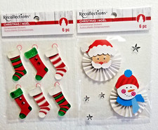 Holiday Christmas Dimensional Stickers 12 Pieces Stockings Santa Snowman